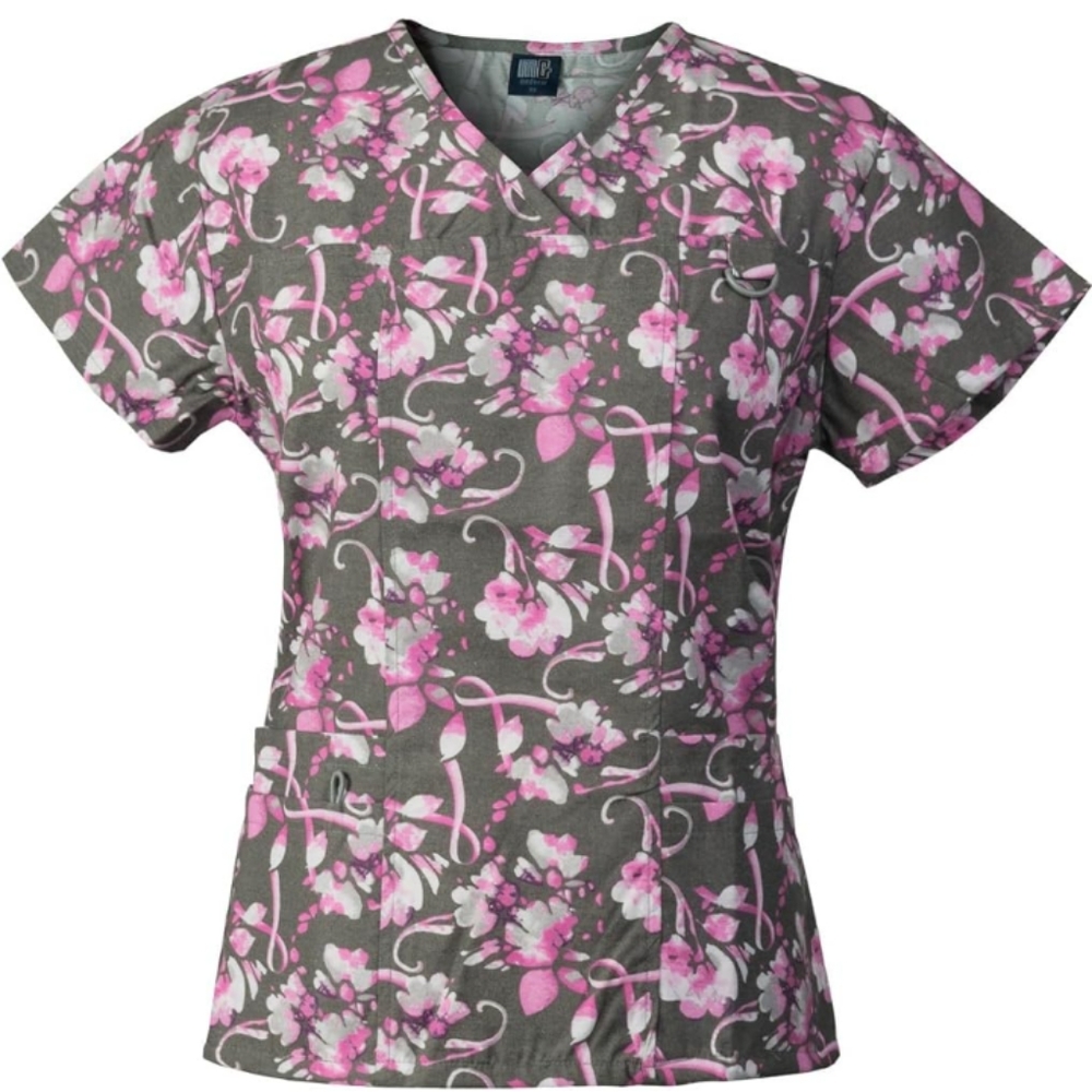 NWT Medgear Scrubs Printed V-neck with 4-Pockets & ID Loop Nurse Top